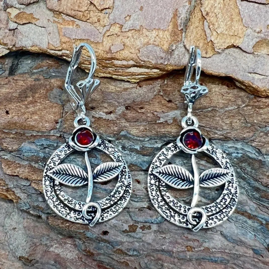 Vintage'owe kolczyki z naturalnym kryształem w srebrze