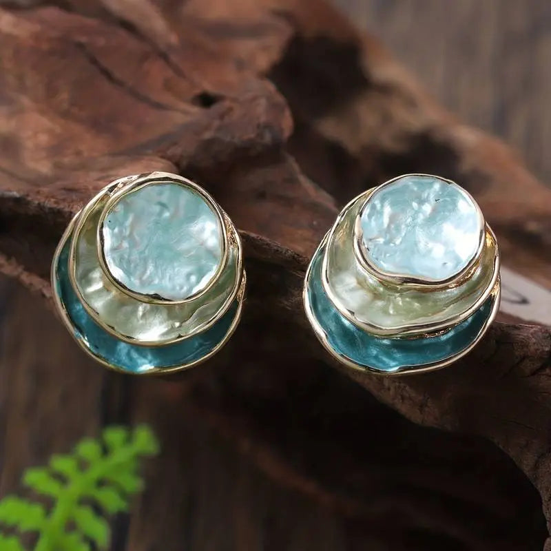 Wintage ręcznie malowane wielowarstwowe okrągłe kolczyki