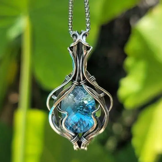 Niebieski vintage naszyjnik ze srebra