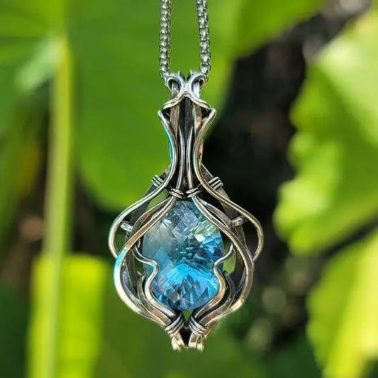 Niebieski vintage naszyjnik ze srebra