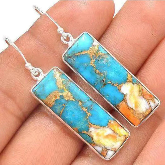 Vintage'owe niebieskie kolczyki z naturalnego kamienia