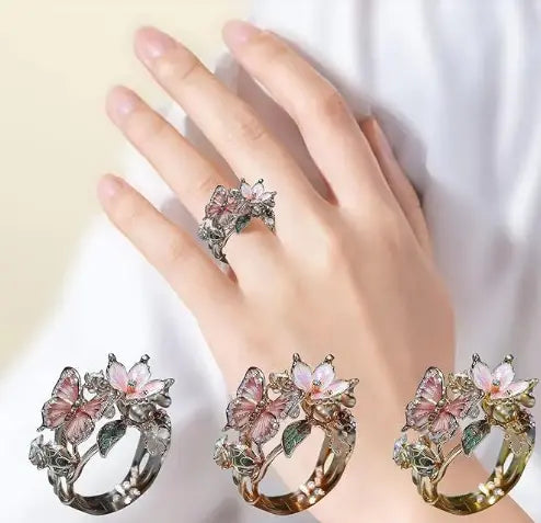 Delikatne kwiatowe i motylowe pierścionki z złotego koloru na imprezy dla kobiet akcesoria prezenty biżuteria na zamówienie