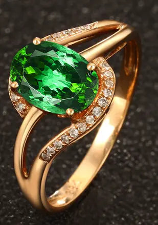 Złoty pierścień z vintage granatem, kryształem i cyrkonią