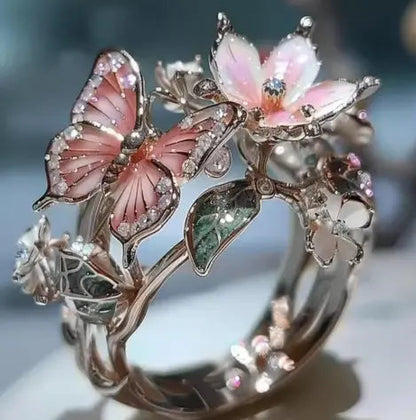 Delikatne kwiatowe i motylowe pierścionki z złotego koloru na imprezy dla kobiet akcesoria prezenty biżuteria na zamówienie