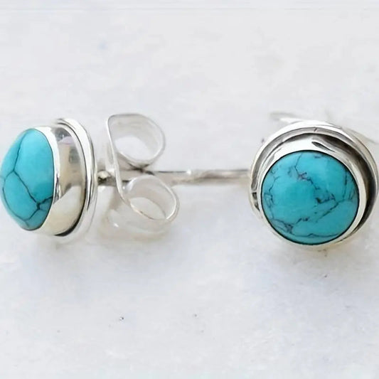 Vintage'owe srebrne kolczyki z niebieskim kamieniem