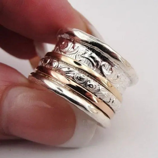 Vintageowy złoty i srebrny pierścionek